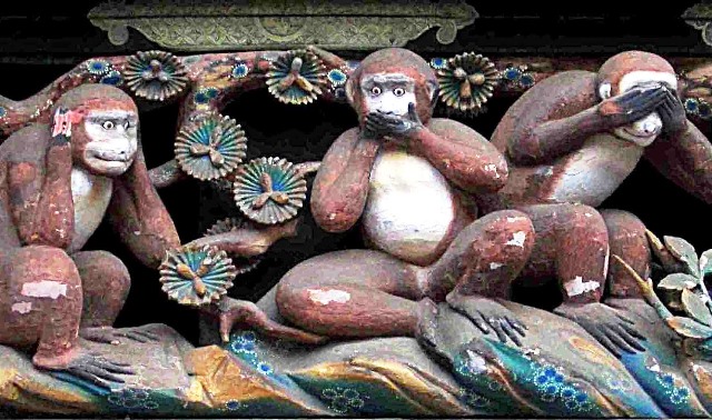 Los 3 monos sabios o misticos japoneses Mizaru, Kikazaru, Iwazaru