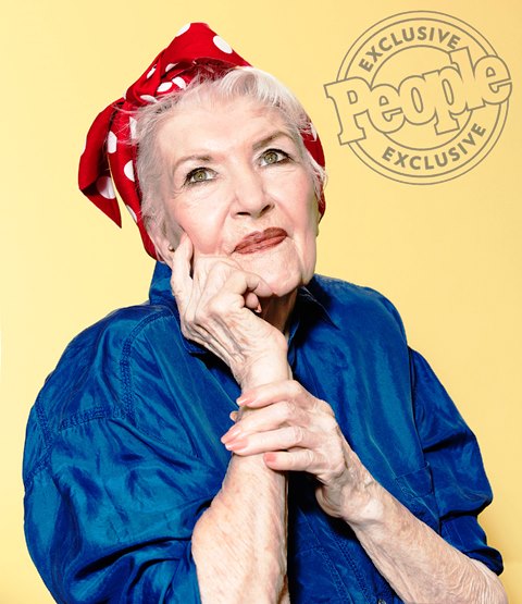 Naomi Parker Fraley, aka the real Rosie The Riveter, 94 lives with her sister Ada Wyn, 92 in Redding, CA. July 15, 2016. Credit: Ramona Rosales Hair & makeup: Mili Simon/Zenobia Stylist: Katia Echivard/Zenobia RETOUCHED HIGH RES